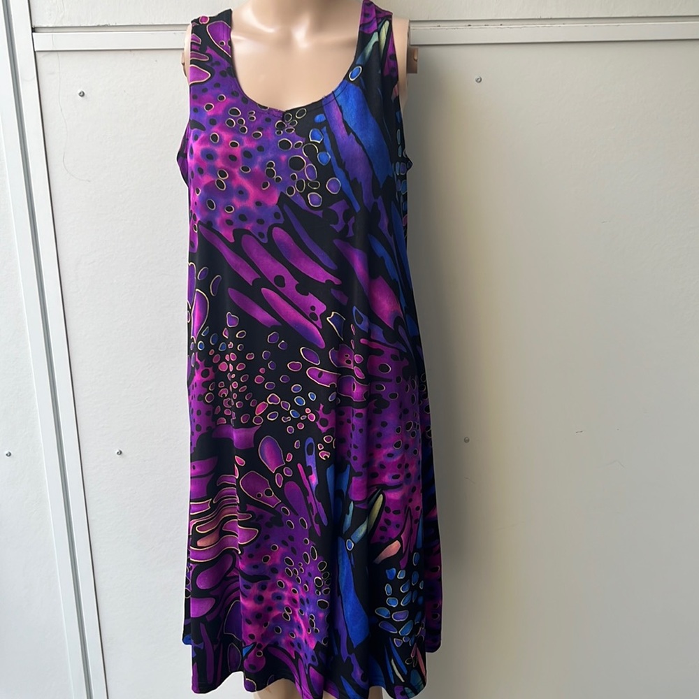Blue purple print dress loose fit size medium